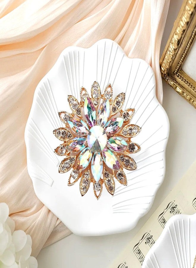 Wanheart Rhinestone Flower Brooch Pin - Vintage Rose & Sunflower Crystal Brooches for Women, Large Elegant Pin with Gold & Pearl Accents, Fashion Jewelry for Dresses, Hats & Bags (Tape F) - Image 3